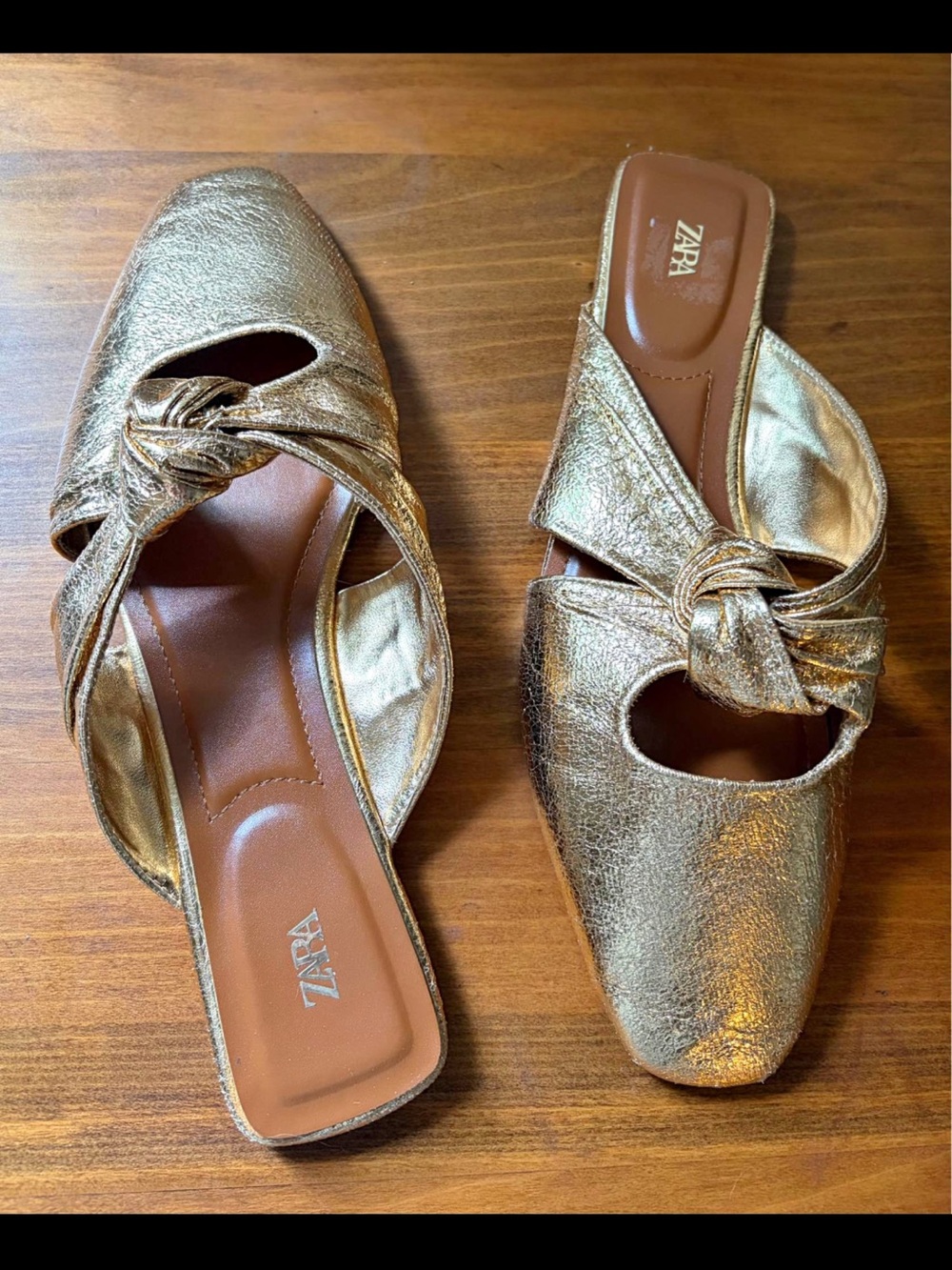 Zara Metallic Gold Knotted Slip-On Flats